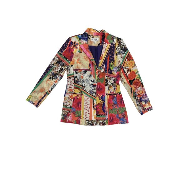 🌸 INC Multicolor Patchwork Floral Blazer Statement Jacket M 🌸 - Picture 4 of 8